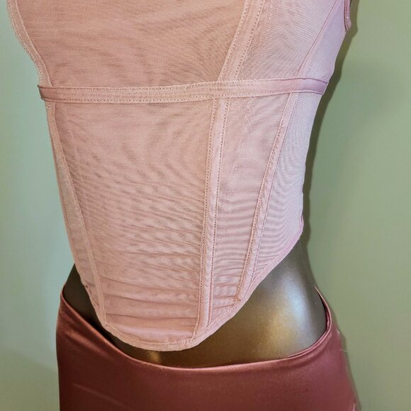 House of CB Set Edetta Rose Mesh Corset & Colette Rose Satin Midi Skirt XSmall - Picture 8 of 11